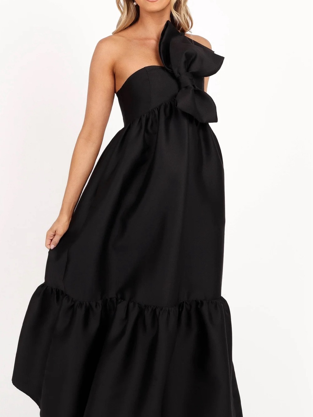petal and pup Strapless Black Bow-Accent Maxi Dress